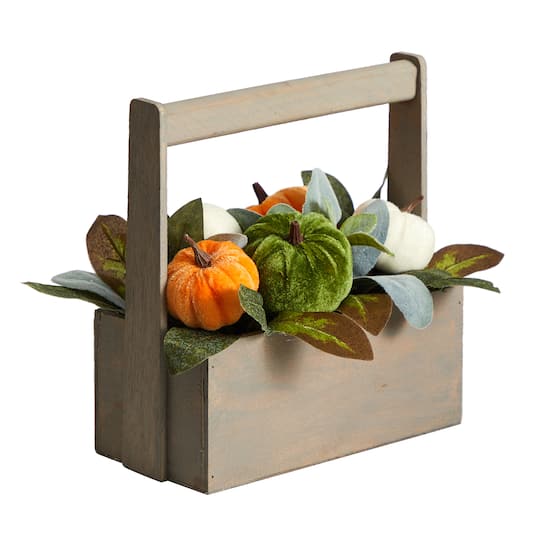 10" Pumpkin Autumn Arrangement In Wood Basket